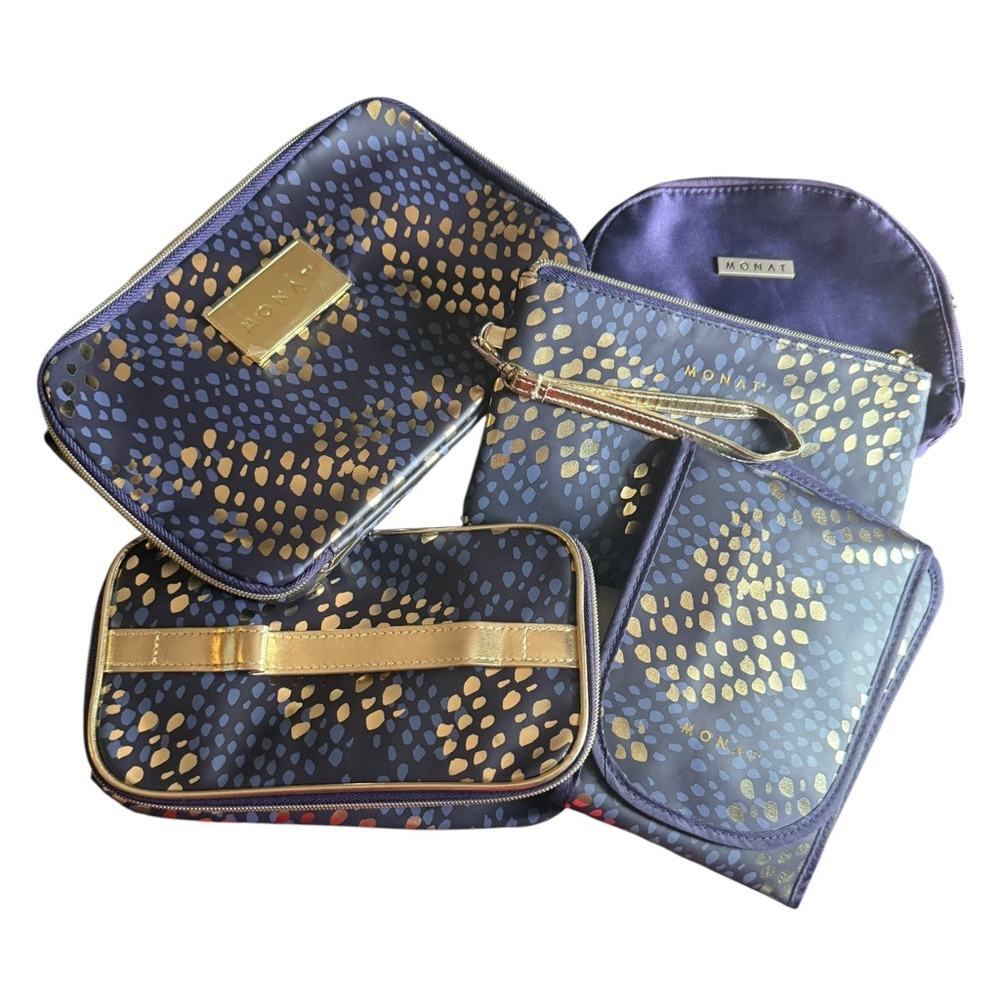 Monat Navy and Gold Cosmetic Bag Set